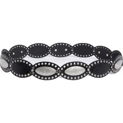 Vince Camuto Leather Oval Disc Concho Belt In Metallic