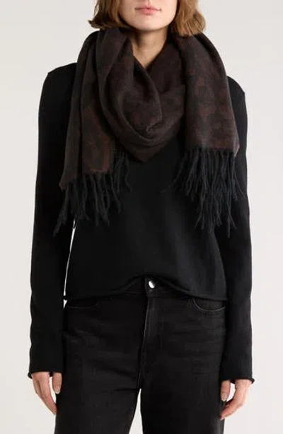 Vince Camuto Leopard Jacquard Fringe Scarf In Brown