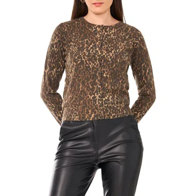 Vince Camuto Leopard Print Cardigan In Brown