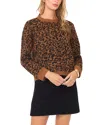 Vince Camuto Leopard Print Long Sleeve Crewneck Sweater In Brown