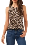Vince Camuto Printed Keyhole Split-back Sleeveless Top In Rich Black