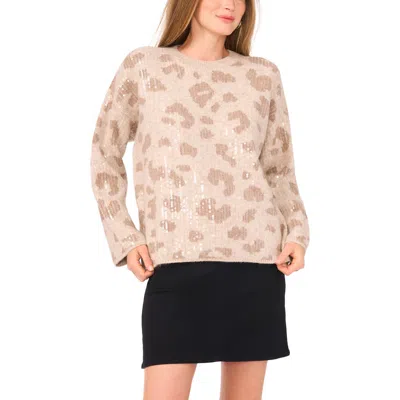 Vince Camuto Leopard Sequin Sweater In Pink