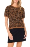 Vince Camuto Leopard Short Sleeve Jacquard Sweater In Brown
