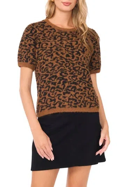 VINCE CAMUTO VINCE CAMUTO LEOPARD SHORT SLEEVE JACQUARD SWEATER