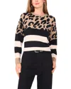 Vince Camuto Leopard Stripe Crewneck Sweater In Brown