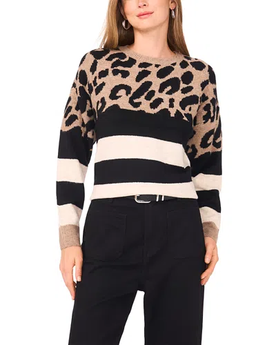 Vince Camuto Leopard Stripe Crewneck Sweater In Brown