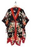 Vince Camuto Lily Botanical Ruana In Black Red