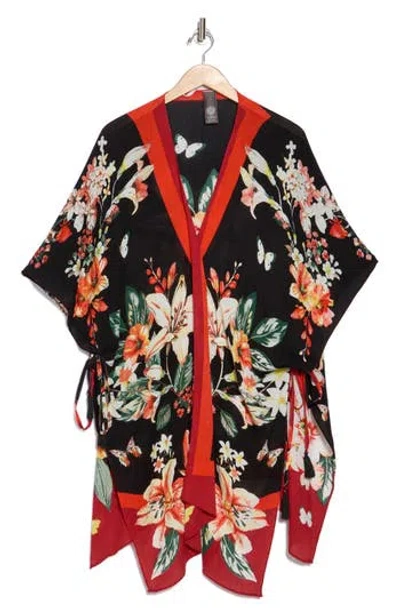 Vince Camuto Lily Botanical Ruana In Black Red