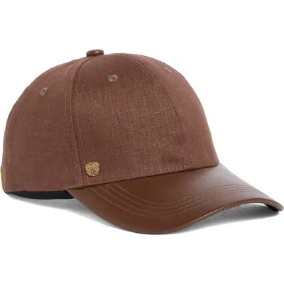 Vince Camuto Linen And Faux Leather Baseball Cap In Brown