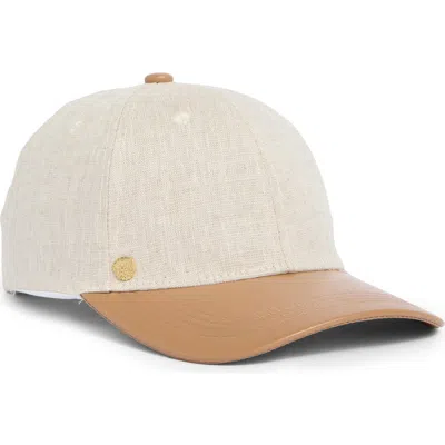 Vince Camuto Linen And Faux Leather Baseball Cap In Natural