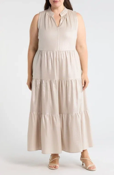 Vince Camuto Linen Blend Tiered Maxi Dress In Neutral