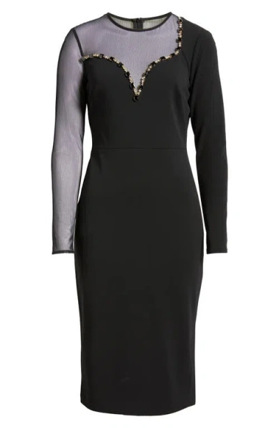 Vince Camuto Long Sleeve Beaded Crepe Midi Dress In Black