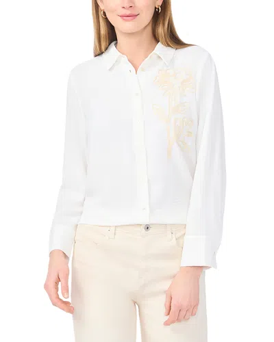 Vince Camuto Long Sleeve Button Down Flower Applique Blouse In White