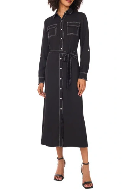 Vince Camuto Long Sleeve Contrast Stitch Shirtdress In Black