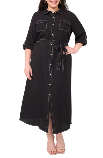 Vince Camuto Long Sleeve Contrast Stitch Shirtdress In Black