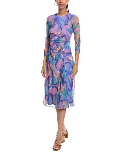 Vince Camuto Abstract Floral Long Sleeve Mesh Midi Dress In Purple Multi