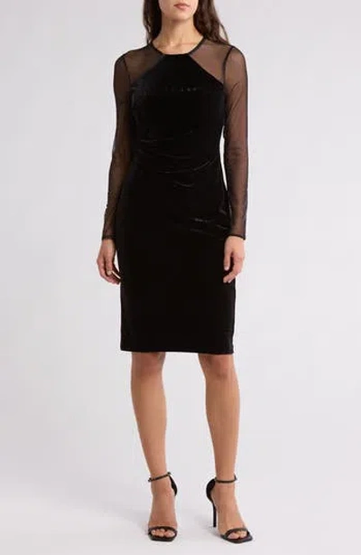 Vince Camuto Long Sleeve Ruched Velvet Body-con Dress In Black