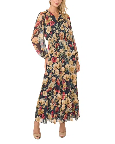Vince Camuto Long Sleeve Tiered Ruffle Smocked Maxi Dress In Multi