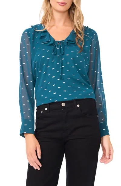 Vince Camuto Long Sleeve V-neck Ruffle Top In Blue