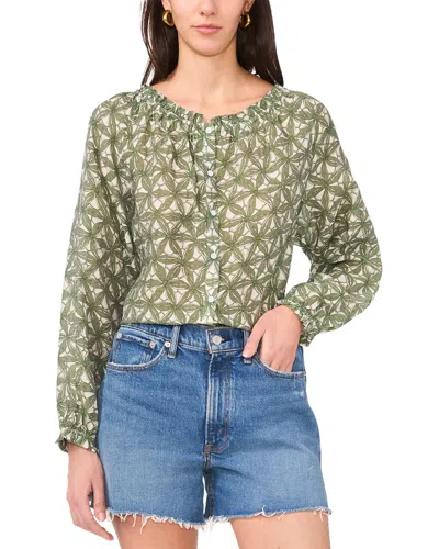 Vince Camuto Long Sleeve V-neck Button Down Blouse In Green
