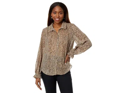 Vince Camuto Long Sleeve V-neck Button-down Blouse Women's Clothing Foxtrot: Xs In Brown