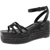 Vince Camuto Loressa Womens Leather Square Toe Wedge Sandals In Black