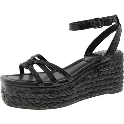 Vince Camuto Loressa Womens Leather Square Toe Wedge Sandals In Black