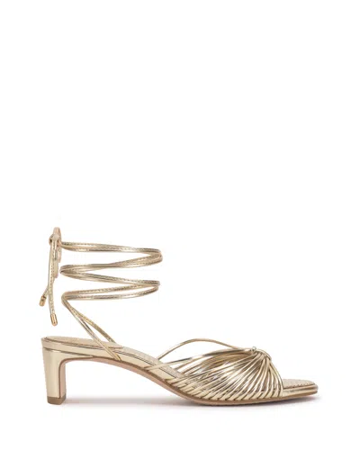 Vince Camuto Lory Ankle Wrap Kitten Heel Sandals In Gold