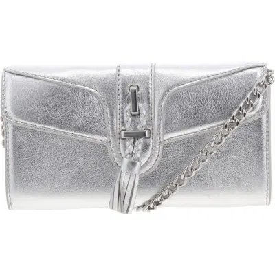 Vince Camuto Maecy Womens Fold-over Leather Clutch Wallet In Silver