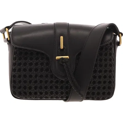 Vince Camuto Maecy Womens Mixed Media Leather Crossbody Handbag In Black