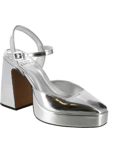 Vince Camuto Martich Womens Leather Ankle Strap Pumps In Silver