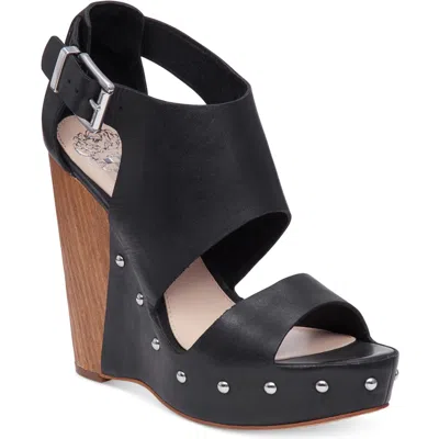 Vince Camuto Matta Womens Adjustable Leather Wedge Sandals In Black