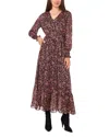 Vince Camuto Maxi Dress Women Black Floral Tie-waist Balloon Sleeve Ups670 In Brown