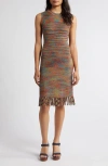 Vince Camuto Mélange Fringe Hem Mini Sweater Dress In Pink Multi