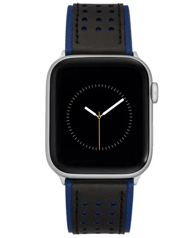 Vince Camuto Men's Black And Blue Premium Leather Band With Perforated Design Compatible With 42/44/45/ultra/ultr In Black-blue