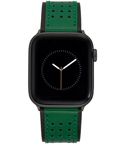 Vince Camuto Men's Green And Black Premium Leather Band With Perforated Pattern For 42mm, 44mm, 45mm, Ultra, Ultr In Green,black