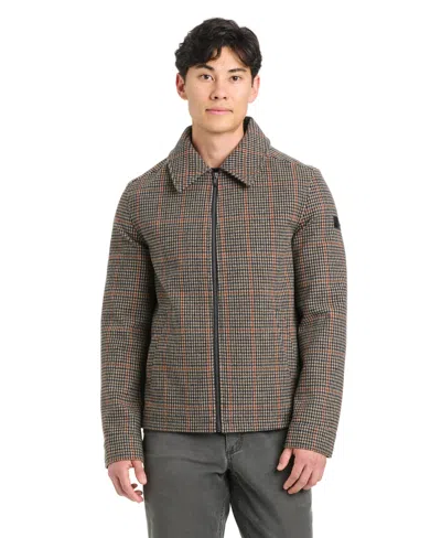 Vince Camuto Men's Shirt Collar Plaid Wool Hipster Jacket In Brown