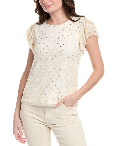 Vince Camuto Mesh Ruffle Blouse In Beige