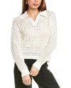 Vince Camuto Pointelle Crewneck Cardigan In White