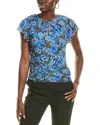 Vince Camuto Floral Flutter Sleeve Mesh Top In Blue