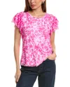 Vince Camuto Floral Ruffle Sleeve Mesh Top In Pink
