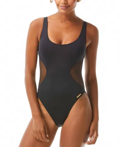 Vince Camuto Mesh-cutout One-piece Swimsuit In Black