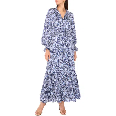 Vince Camuto Metallic Abstract Print Long Sleeve Maxi Dress In Blue