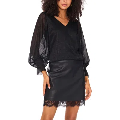 Vince Camuto Metallic Blouson V-neck Top In Black