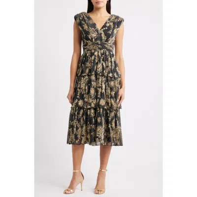 Vince Camuto Metallic Crinkle Midi Dress In Multi
