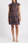 Vince Camuto Metallic Crinkle Tiered Dress In Multi