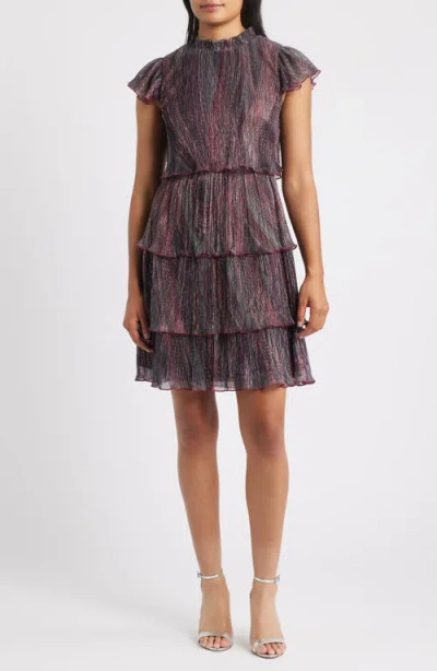 Vince Camuto Metallic Crinkle Tiered Dress In Multi