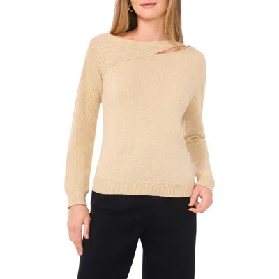 Vince Camuto Metallic Cutout Cotton Blend Sweater In Neutral