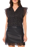 Vince Camuto Metallic Dot Ruffle Sleeve Chiffon Top In Black
