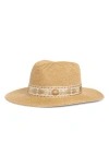 Vince Camuto Metallic Embroidered Band Panama Hat In Heather Tan